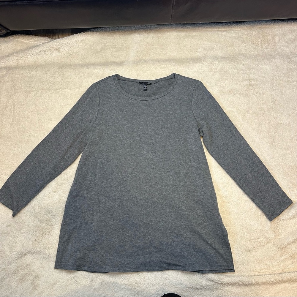 Eileen Fisher Gray Long Sleeve Tunic Top Women’s Medium Minimalist Stretch